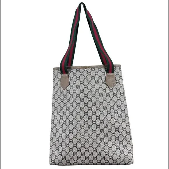 Gucci Vintage 1970's Large Coated PVC Tote Bag in Plus GG Web (GGXX150) - Picture 2 of 16